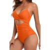 imageEomenie Womens One Piece Swimsuits Tummy Control Cutout High Waisted Bathing Suit Wrap Tie Back 1 Piece SwimsuitOrange1