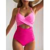 imageEomenie Womens One Piece Swimsuits Tummy Control Cutout High Waisted Bathing Suit Wrap Tie Back 1 Piece SwimsuitPink