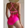 imageEomenie Womens One Piece Swimsuits Tummy Control Cutout High Waisted Bathing Suit Wrap Tie Back 1 Piece SwimsuitPink