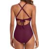 imageEomenie Womens One Piece Swimsuits Tummy Control Cutout High Waisted Bathing Suit Wrap Tie Back 1 Piece SwimsuitWine Red