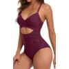 imageEomenie Womens One Piece Swimsuits Tummy Control Cutout High Waisted Bathing Suit Wrap Tie Back 1 Piece SwimsuitWine Red