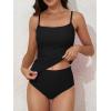 imageEomenie Womens Swimsuit Tankini Tummy Control Bathing Suits Two Piece Full Coverage Slim Swim Suits with High Waisted BottomBlack