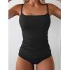 imageEomenie Womens Swimsuit Tankini Tummy Control Bathing Suits Two Piece Full Coverage Slim Swim Suits with High Waisted BottomBlackribbed