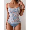 imageEomenie Womens Swimsuit Tankini Tummy Control Bathing Suits Two Piece Full Coverage Slim Swim Suits with High Waisted BottomBlue Orange Printed