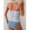 imageEomenie Womens Swimsuit Tankini Tummy Control Bathing Suits Two Piece Full Coverage Slim Swim Suits with High Waisted BottomBlue Orange Printed