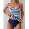 imageEomenie Womens Swimsuit Tankini Tummy Control Bathing Suits Two Piece Full Coverage Slim Swim Suits with High Waisted BottomBlue Stripe