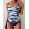imageEomenie Womens Swimsuit Tankini Tummy Control Bathing Suits Two Piece Full Coverage Slim Swim Suits with High Waisted BottomBlue Stripe