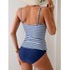 imageEomenie Womens Swimsuit Tankini Tummy Control Bathing Suits Two Piece Full Coverage Slim Swim Suits with High Waisted BottomBlue Stripe