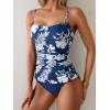 imageEomenie Womens Swimsuit Tankini Tummy Control Bathing Suits Two Piece Full Coverage Slim Swim Suits with High Waisted BottomBlue White Printed