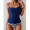 imageEomenie Womens Swimsuit Tankini Tummy Control Bathing Suits Two Piece Full Coverage Slim Swim Suits with High Waisted BottomBlue and White Printed
