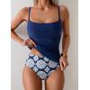 imageEomenie Womens Swimsuit Tankini Tummy Control Bathing Suits Two Piece Full Coverage Slim Swim Suits with High Waisted BottomBlue and White Printed