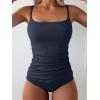 imageEomenie Womens Swimsuit Tankini Tummy Control Bathing Suits Two Piece Full Coverage Slim Swim Suits with High Waisted BottomDark Blueribbed