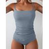 imageEomenie Womens Swimsuit Tankini Tummy Control Bathing Suits Two Piece Full Coverage Slim Swim Suits with High Waisted BottomGay Blueribbed