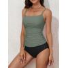 imageEomenie Womens Swimsuit Tankini Tummy Control Bathing Suits Two Piece Full Coverage Slim Swim Suits with High Waisted BottomGreen and Black