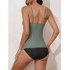 imageEomenie Womens Swimsuit Tankini Tummy Control Bathing Suits Two Piece Full Coverage Slim Swim Suits with High Waisted BottomGreen and Black