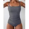 imageEomenie Womens Swimsuit Tankini Tummy Control Bathing Suits Two Piece Full Coverage Slim Swim Suits with High Waisted BottomGreyribbed