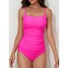 imageEomenie Womens Swimsuit Tankini Tummy Control Bathing Suits Two Piece Full Coverage Slim Swim Suits with High Waisted BottomHot Pink