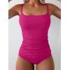 imageEomenie Womens Swimsuit Tankini Tummy Control Bathing Suits Two Piece Full Coverage Slim Swim Suits with High Waisted BottomHot Pinkribbed