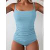 imageEomenie Womens Swimsuit Tankini Tummy Control Bathing Suits Two Piece Full Coverage Slim Swim Suits with High Waisted BottomLigh Blueribbed