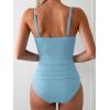 imageEomenie Womens Swimsuit Tankini Tummy Control Bathing Suits Two Piece Full Coverage Slim Swim Suits with High Waisted BottomLigh Blueribbed