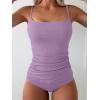 imageEomenie Womens Swimsuit Tankini Tummy Control Bathing Suits Two Piece Full Coverage Slim Swim Suits with High Waisted BottomLight Purpleribbed
