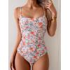 imageEomenie Womens Swimsuit Tankini Tummy Control Bathing Suits Two Piece Full Coverage Slim Swim Suits with High Waisted BottomOrange Floral Printed