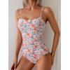 imageEomenie Womens Swimsuit Tankini Tummy Control Bathing Suits Two Piece Full Coverage Slim Swim Suits with High Waisted BottomOrange Floral Printed