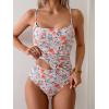 imageEomenie Womens Swimsuit Tankini Tummy Control Bathing Suits Two Piece Full Coverage Slim Swim Suits with High Waisted BottomOrange Floral Printed