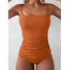 imageEomenie Womens Swimsuit Tankini Tummy Control Bathing Suits Two Piece Full Coverage Slim Swim Suits with High Waisted BottomOrangeribbed