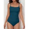 imageEomenie Womens Swimsuit Tankini Tummy Control Bathing Suits Two Piece Full Coverage Slim Swim Suits with High Waisted BottomPeacock Blue