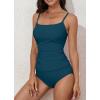 imageEomenie Womens Swimsuit Tankini Tummy Control Bathing Suits Two Piece Full Coverage Slim Swim Suits with High Waisted BottomPeacock Blue