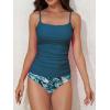 imageEomenie Womens Swimsuit Tankini Tummy Control Bathing Suits Two Piece Full Coverage Slim Swim Suits with High Waisted BottomPeacock Blue and Printed