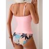 imageEomenie Womens Swimsuit Tankini Tummy Control Bathing Suits Two Piece Full Coverage Slim Swim Suits with High Waisted BottomPink and Printed