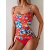 imageEomenie Womens Swimsuit Tankini Tummy Control Bathing Suits Two Piece Full Coverage Slim Swim Suits with High Waisted BottomPrinted and Red