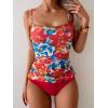 imageEomenie Womens Swimsuit Tankini Tummy Control Bathing Suits Two Piece Full Coverage Slim Swim Suits with High Waisted BottomPrinted and Red