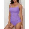 imageEomenie Womens Swimsuit Tankini Tummy Control Bathing Suits Two Piece Full Coverage Slim Swim Suits with High Waisted BottomPurple
