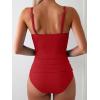 imageEomenie Womens Swimsuit Tankini Tummy Control Bathing Suits Two Piece Full Coverage Slim Swim Suits with High Waisted BottomRedribbed