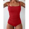 imageEomenie Womens Swimsuit Tankini Tummy Control Bathing Suits Two Piece Full Coverage Slim Swim Suits with High Waisted BottomRedribbed
