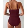 imageEomenie Womens Swimsuit Tankini Tummy Control Bathing Suits Two Piece Full Coverage Slim Swim Suits with High Waisted BottomWine Redribbed