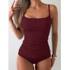 imageEomenie Womens Swimsuit Tankini Tummy Control Bathing Suits Two Piece Full Coverage Slim Swim Suits with High Waisted BottomWine Redribbed