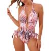 imageEomenie One Piece Swimsuits for Women Cutout Tie Back and Side Monokini Halter Bathing Suits Plunge Slimming SwimwearOrange