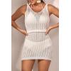 imageEomenie Womens Bathing Suit Coverup Dress Crochet Hollow Out V Neck Vacation Beach Cover Up 2024White 01