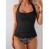 imageEomenie Womens Halter Tankini Bathing Suit Ruched Tummy Control Two Piece Swimsuit with BottomBlack Leopard