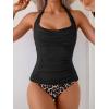 imageEomenie Womens Halter Tankini Bathing Suit Ruched Tummy Control Two Piece Swimsuit with BottomBlack Leopard