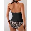 imageEomenie Womens Halter Tankini Bathing Suit Ruched Tummy Control Two Piece Swimsuit with BottomBlack Leopard