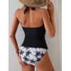 imageEomenie Womens Halter Tankini Bathing Suit Ruched Tummy Control Two Piece Swimsuit with BottomBlack Printed