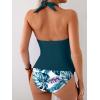 imageEomenie Womens Halter Tankini Bathing Suit Ruched Tummy Control Two Piece Swimsuit with BottomBlue Print