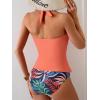 imageEomenie Womens Halter Tankini Bathing Suit Ruched Tummy Control Two Piece Swimsuit with BottomCoral Pink Leaf
