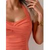 imageEomenie Womens Halter Tankini Bathing Suit Ruched Tummy Control Two Piece Swimsuit with BottomCoral Pink Leaf