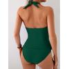 imageEomenie Womens Halter Tankini Bathing Suit Ruched Tummy Control Two Piece Swimsuit with BottomDark Green